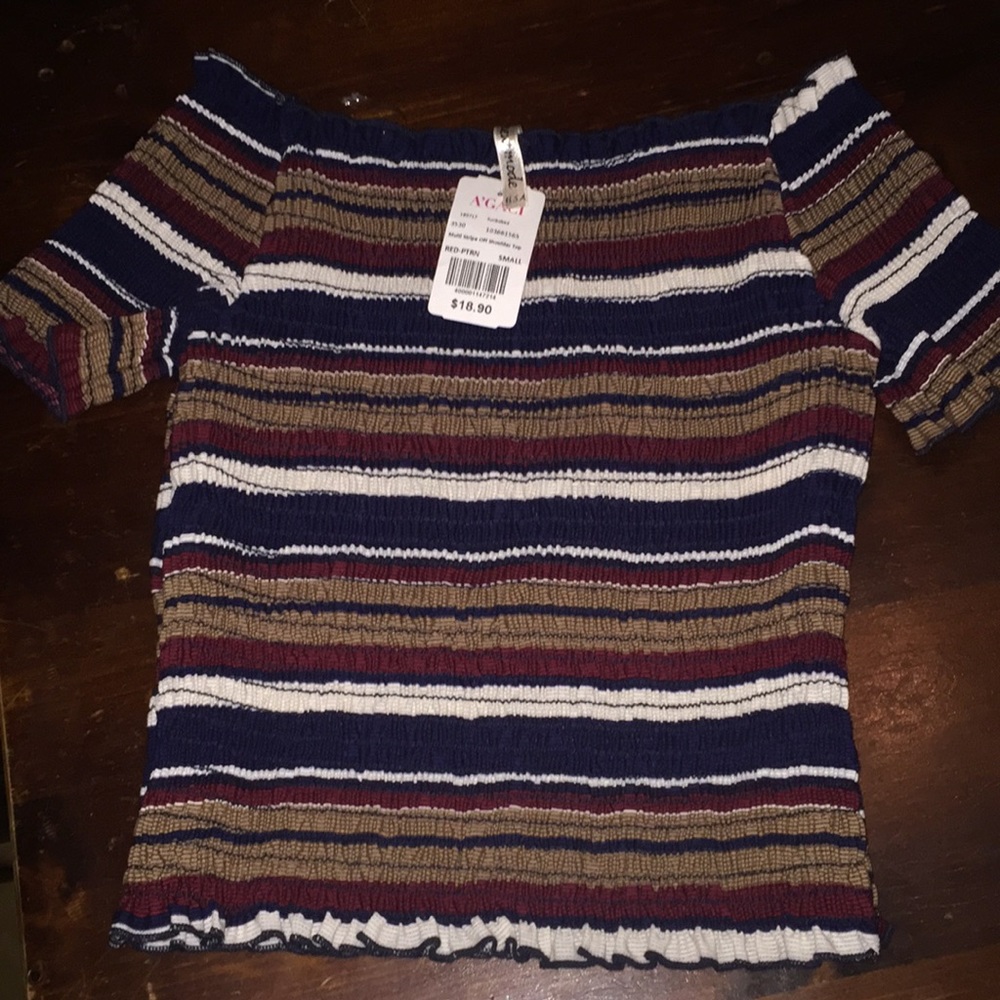 multi stripe off the shoulder top